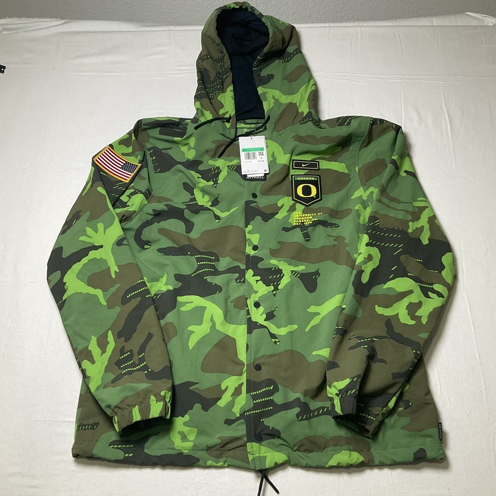 Nike Oregon Ducks Jacket Green Camo Windbreaker Rain Coat Men XL NCAA 602
